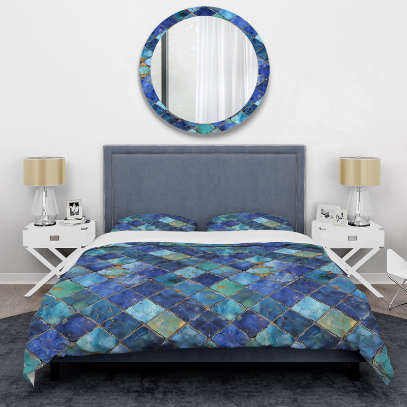 Blue Green Tiles II - Ensemble de housse de couette Tiles, Housse de couette très grand et 2 très grandes t