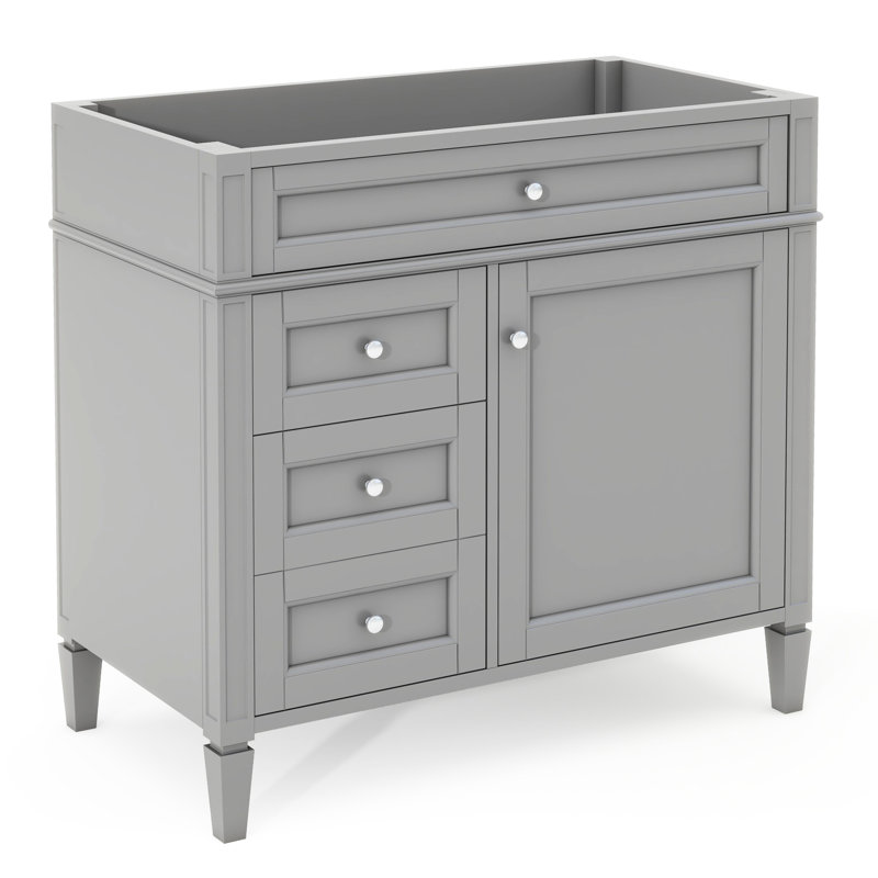 Meuble-lavabo 36 po sans lavabo, armoire moderne avec 2 tiroirs et tiroir basculant. , Cadre en bois massif. Gris, H 33 po x l 18 po. Tablette réglable, fonctions de rangement variées. Conception romaine exquise.