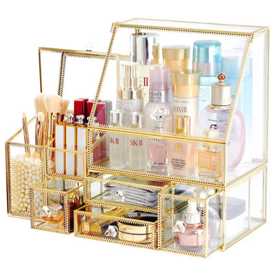 Stackable Glass Organizer Set - Elegant Trapezoid Design For Jewellery, Skincare & More