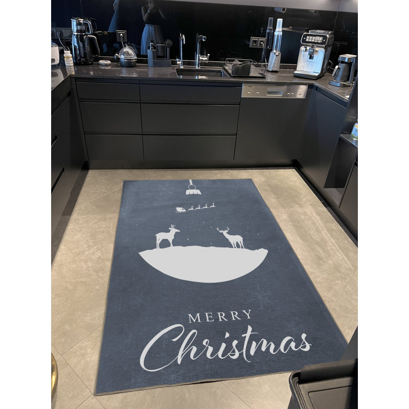 Tapis décoratif bleu à motif de lune et de renne sur le thème de Noël bleu, Rectangle 3 pi 11,24 po x 5 pi 10,87 po