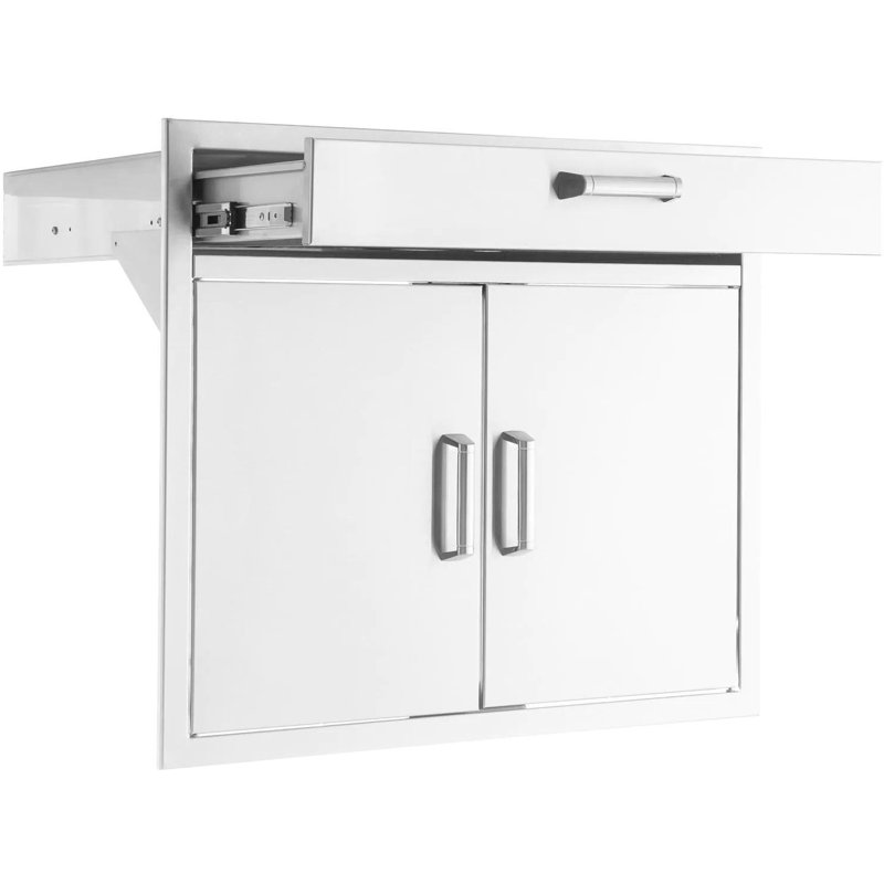 Mont Alpi Signature 260 Series 30"W x 23"H Commercial Grade 304 Stainless Steel Outdoor Kitchen Island BBQ Grill Magnetic Double Access Doors and Single Drawer Combo with Traditional and Contemporary Style Handle Sets - Made in USA - Lifetime Warranty