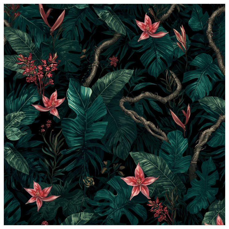Tapisserie murale «Lush Tropical Foliage» - Décoration murale tropicale, H 50 po x l 60 po avec 4 œillets