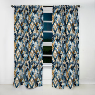 Ethereal Blue Intersections Mosaic Pattern II - Abstract Geometric Blackout Curtain - 1 Panels