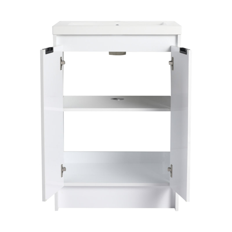 Meuble-lavabo autoportant de 36 po avec lavabo en résine et 1 armoire de rangement, portes et tiroir à fermeture en douceur, contreplaqué (emballage KD)