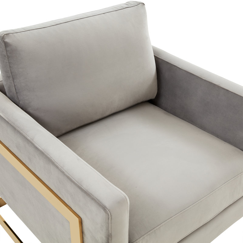 Lincoln Modern Velvet Accent Armchair – Upholstered Lounge Chair with Gold Metal Frame, Mid Century Style for Living Room or Bedroom