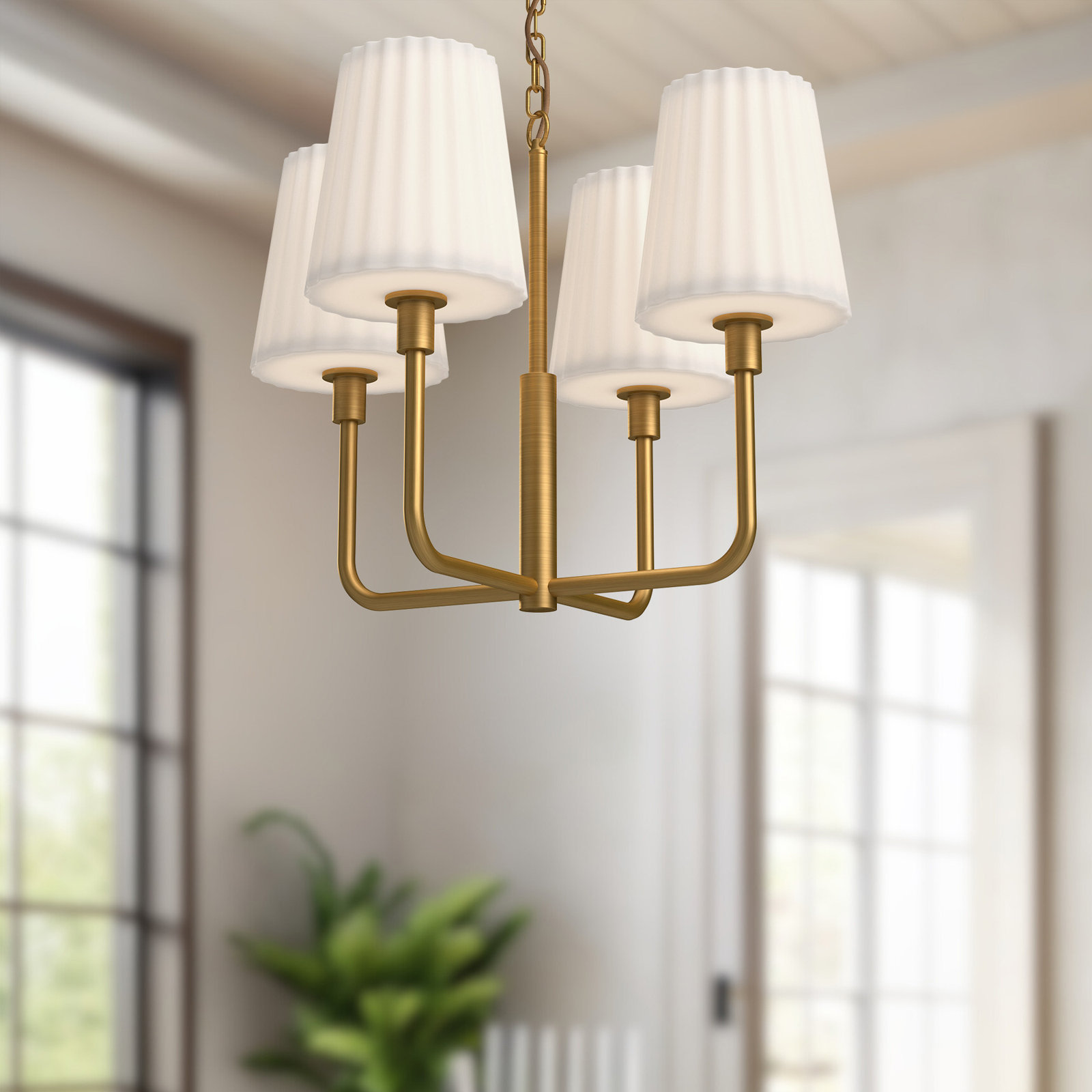 Tindra 4 - Light Metal Dimmable Chandelier, Aged Gold