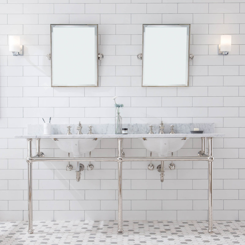 Ensemble de meuble-lavabo ovale en pierre 33 po avec robinet et trop-plein Copeland, Nickel poli