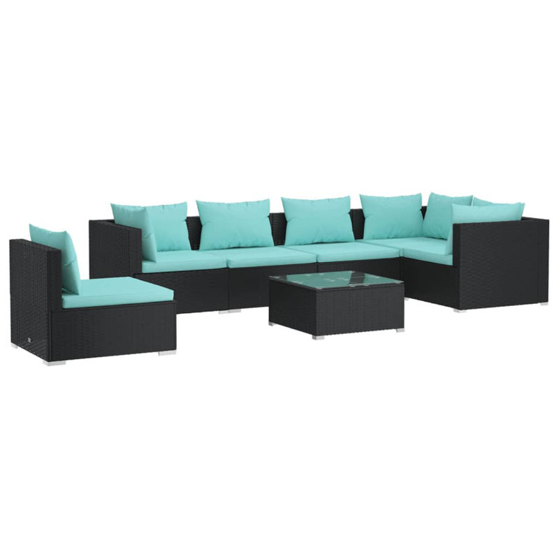 7 Piece Lounge Sofa Seating Group, Water blue, Black