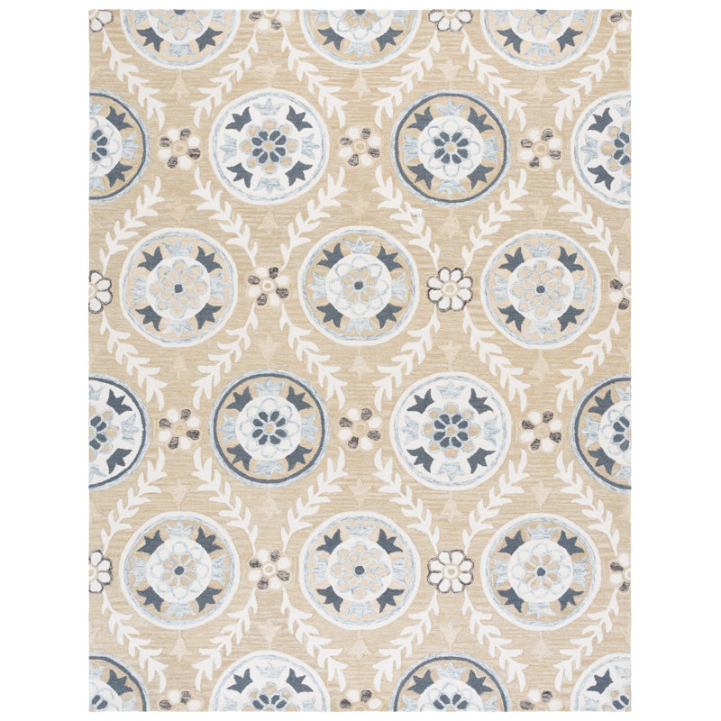 Jardin Hand Tufted Wool Cotton Floral Rug in Ivory/Beige, Rectangle 8' x 10'