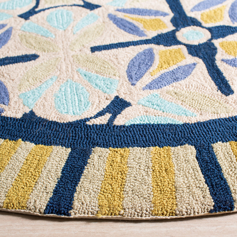 Tapis à motif floral crocheté à la main Childers, Rond 4 pi