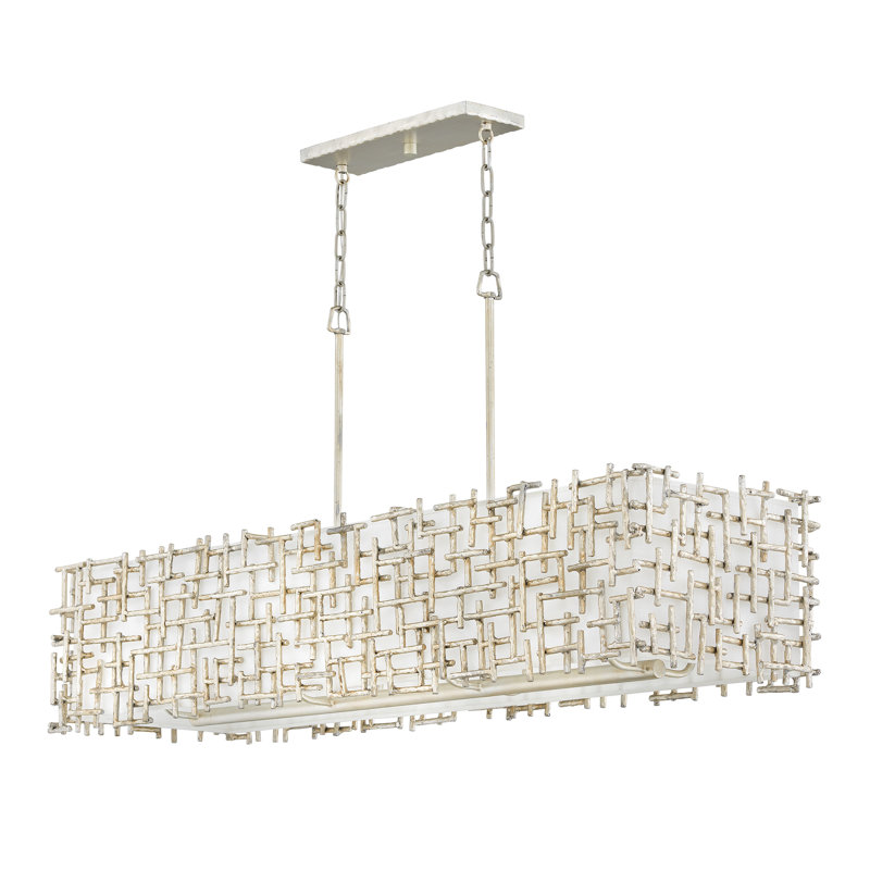 Farrah 8-Light White Linen Linen Chandelier w/ Hammered Crosshatch Bars, Silver