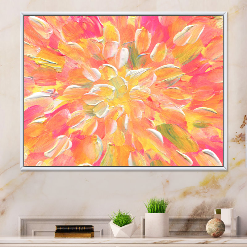 " Orange And Yellow Abstract Blossoming " Painting Print, 24'' H x 36'' W x 1'' D, White Floater Framed
