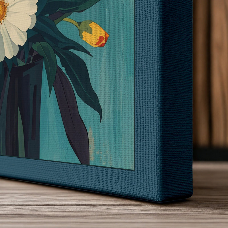 Abundant Blooms Botanical - Wrapped Canvas, 24x16 - 61.0 x 40.6 cm, Teal Border