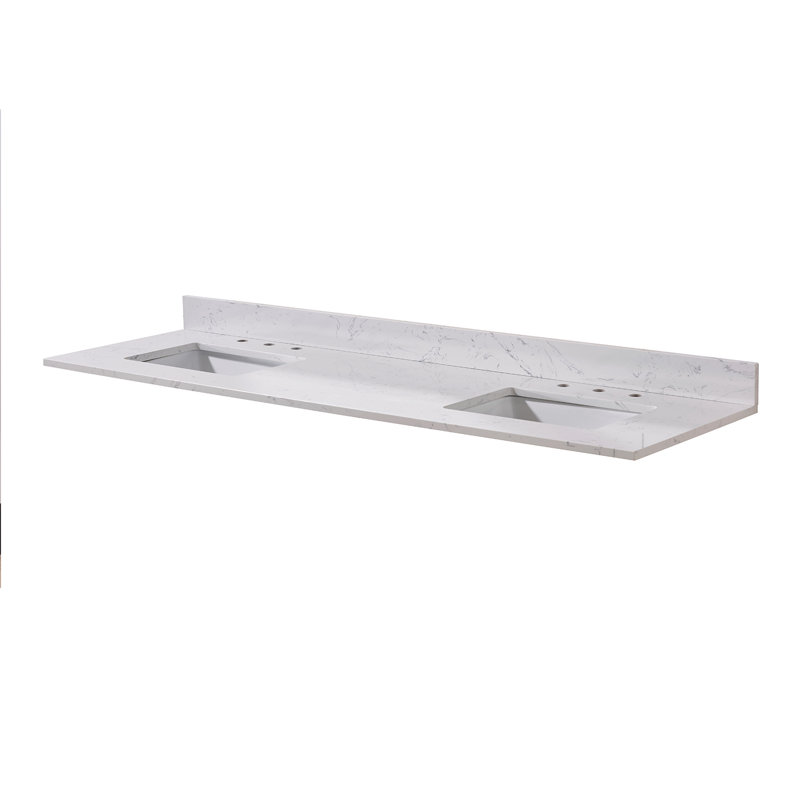 Trento 73" White Composite Stone Double Vanity Top with Sink