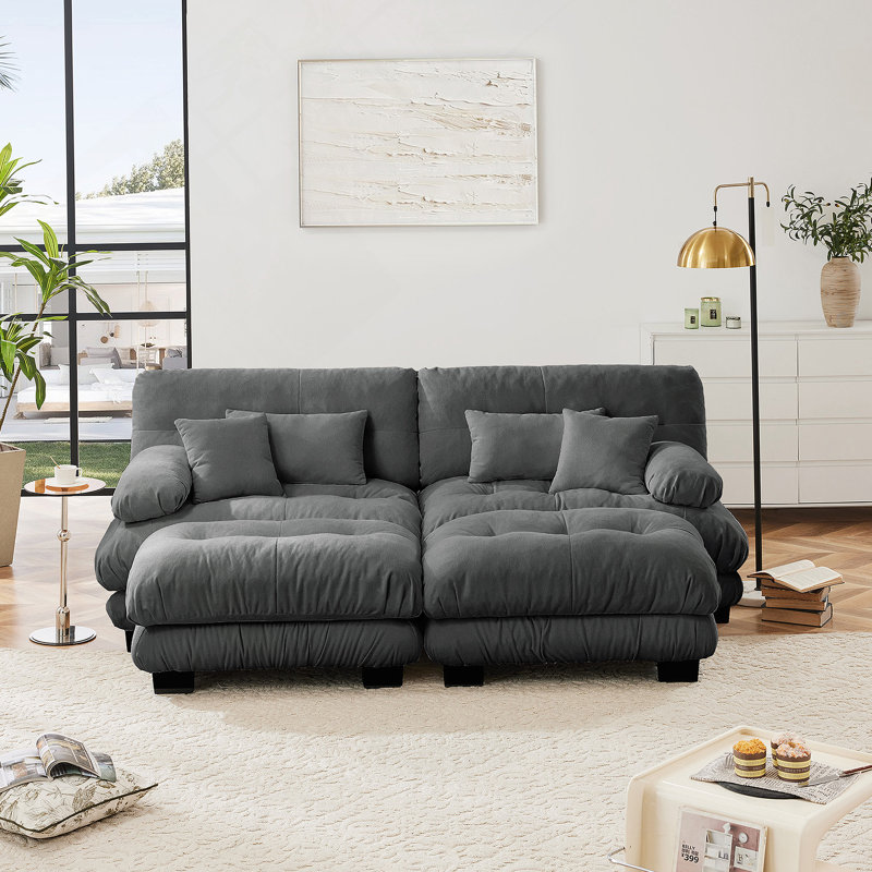 Canapé confortable en chenille avec plusieurs coussins pour le salon, idéal pour la détente, Gris