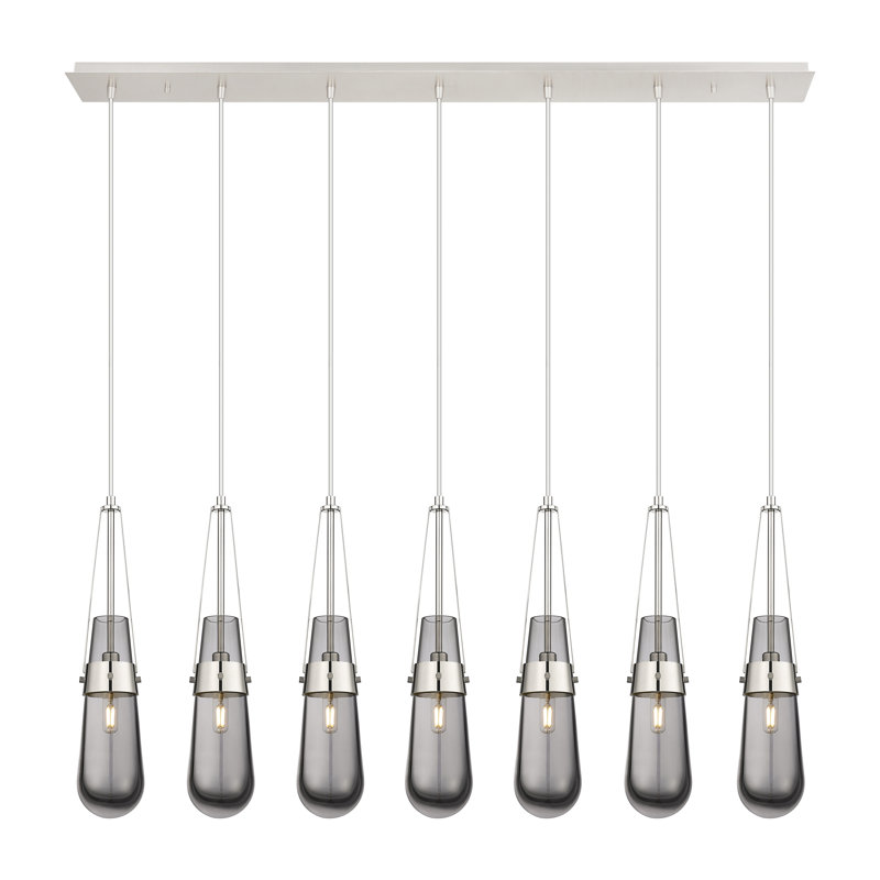 Luminaire suspendu grappe 7 lumières Tengan, Gris fumée clair, Nickel poli
