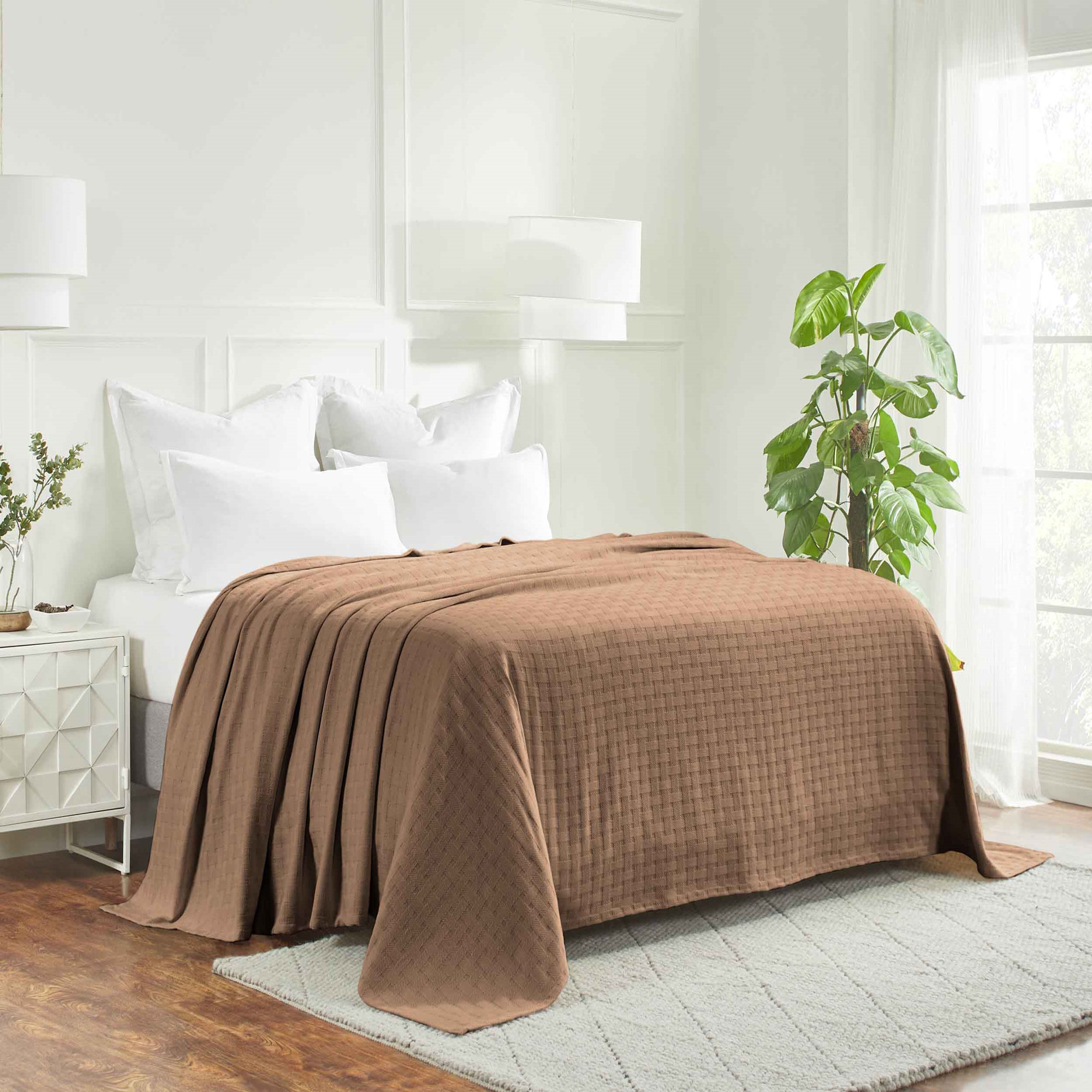 Bertie Cotton Machine Woven Throw Blanket, Taupe, King