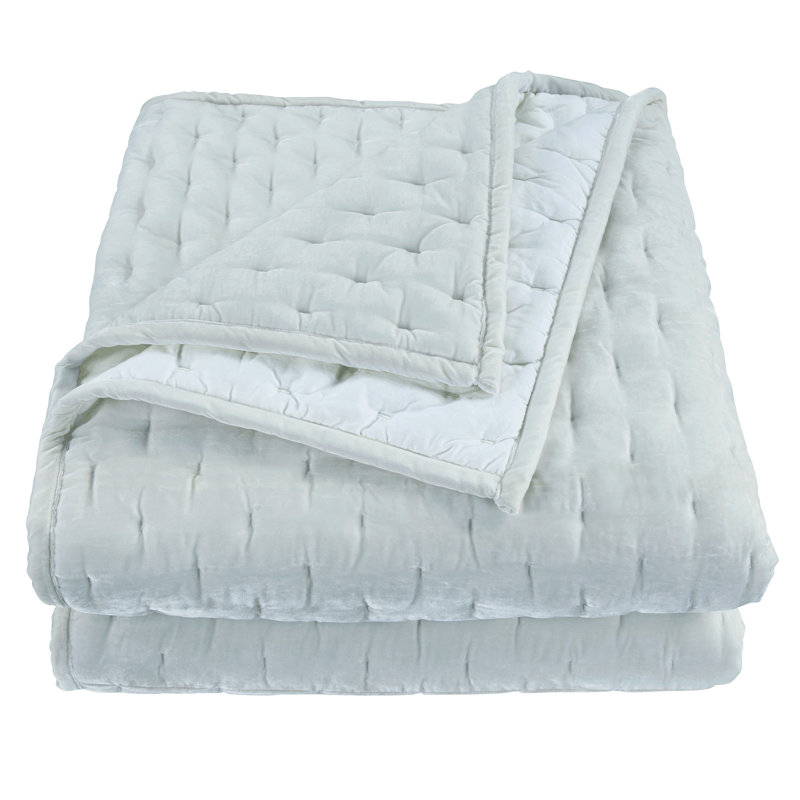 Stella Faux Silk Velvet Classic Chic Modern Rustic Romantic Western Quilt Set, Icy Blue, Twin Quilt + 1 Standard Sham