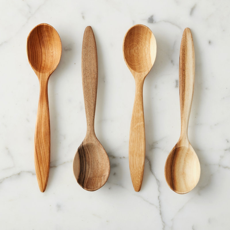 Euro Serving Spoon Set, Fruitwood