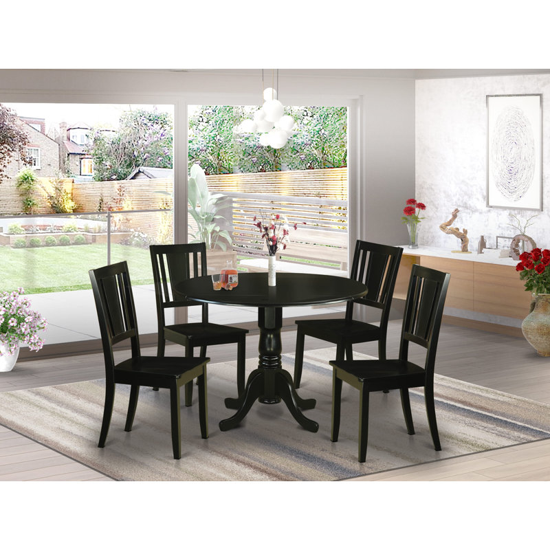 Ensemble de table de salle à manger 5 pièces pour 4 personnes comprenant une table de cuisine ronde avec Dropleaf et 4 chaises Dinette, noir