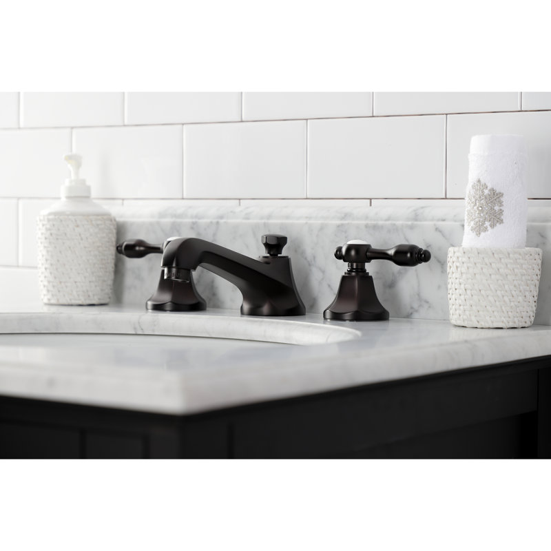 Kingston Brass Tudor Two-Handle 3-Hole Deck Mount Widespread Bathroom Faucet with Brass Pop-Up Drain, Oil Rubbed Bronze
