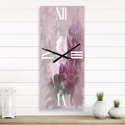 Horloge murale rétro - fleurs mauves et roses II