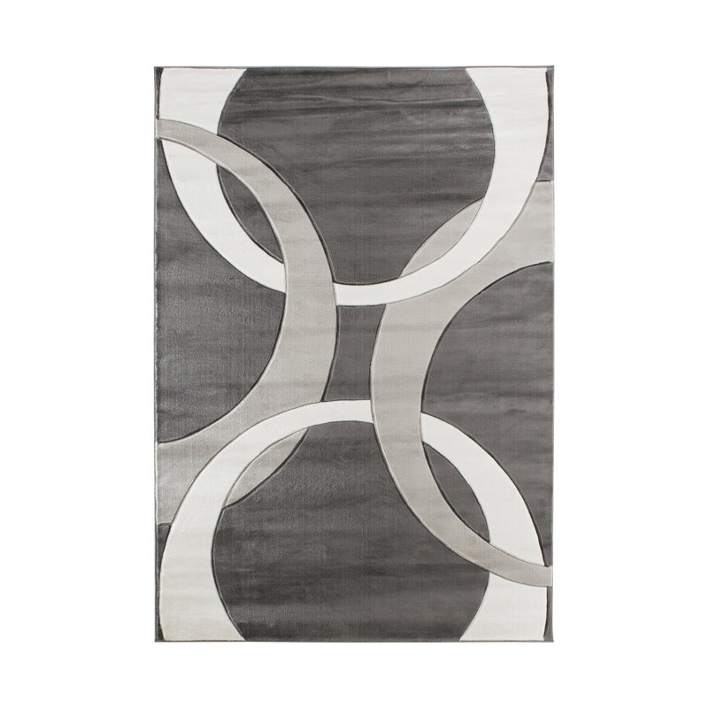 Tapis ivoire / gris à motif abstrait Adonia, Rectangle 8 pi 1 po x 10 pi 5 po