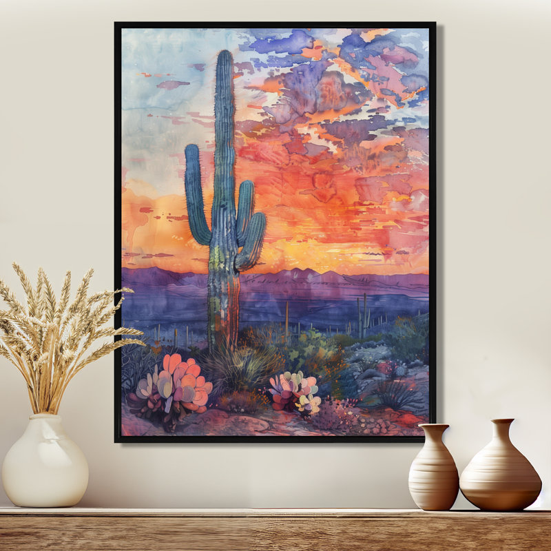 Cactus vert mauve, désert, coucher de soleil II - Cactus, art mural, H 32 po x l 24 po x P 1 po