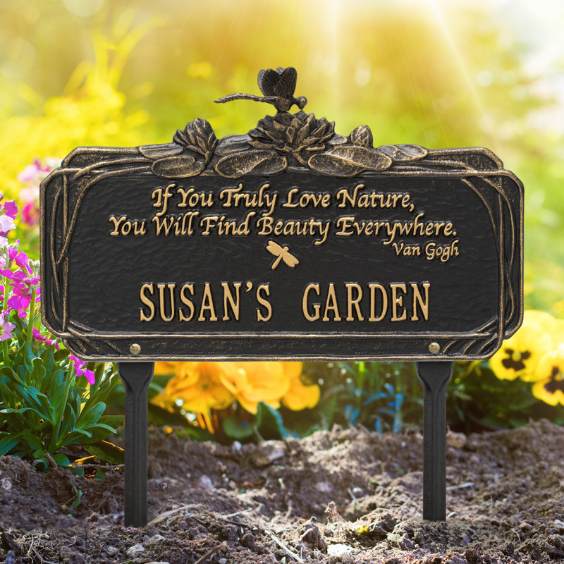Dragonfly Quote Personalized Garden Sign, Black/Gold, Yes