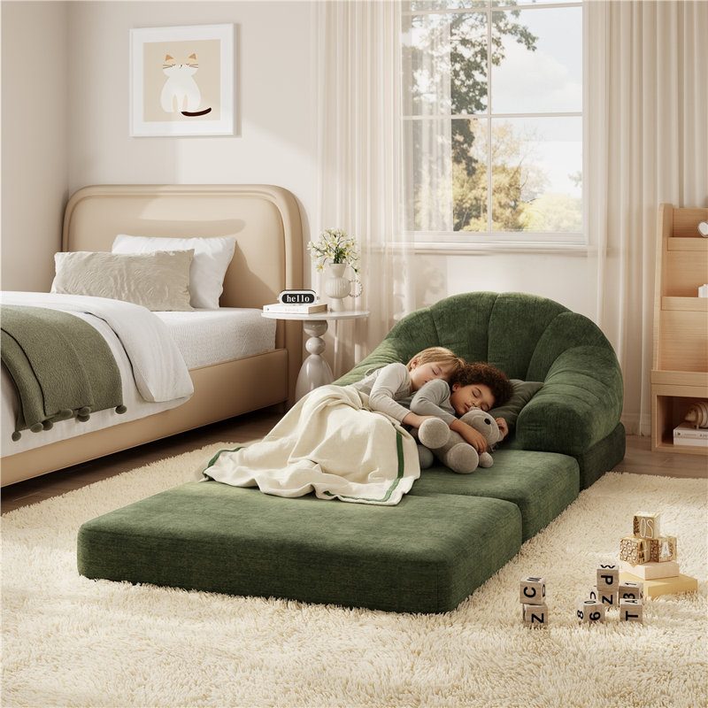 Fauteuil d'appoint pliant 2 en 1, fauteuil à billes convertible moelleux en canapé-lit, canapé-lit simple multifonctionnel pour le salon et les petits espaces, vert