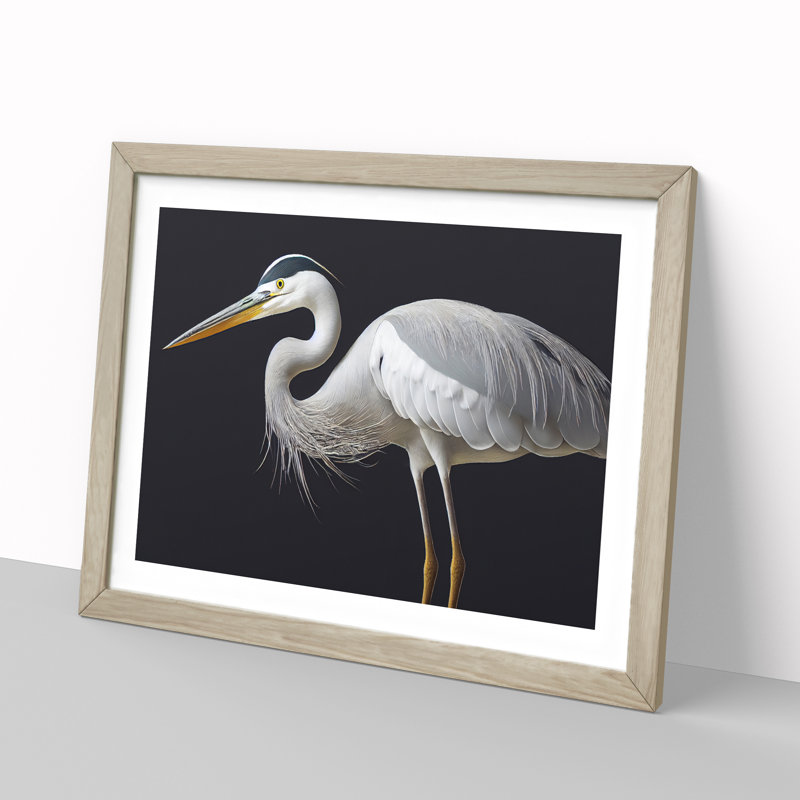Remarkable Heron Bird - Single Picture Frame Painting, 46cm H x 64cm W x 2cm D, Oak Framed