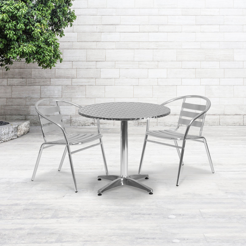 Round Aluminum Indoor-Outdoor Table with Base, 80cm W x 80cm D