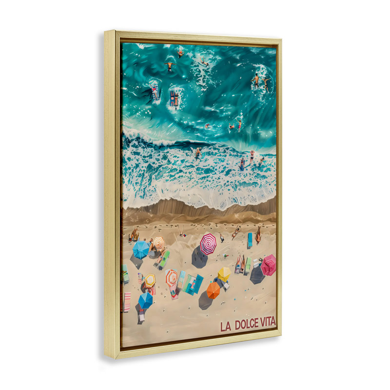 Cadre flottant Family Beach Dolce Vita, design par LSR Design Studio, H 31 po x l 21 po, Cadre flottant métallique doré