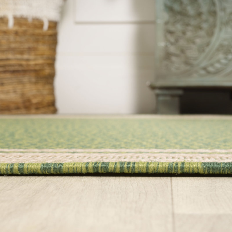 Tapis intérieur / extérieur vert / crème James, Rectangle 3 pi 11 po x 6 pi