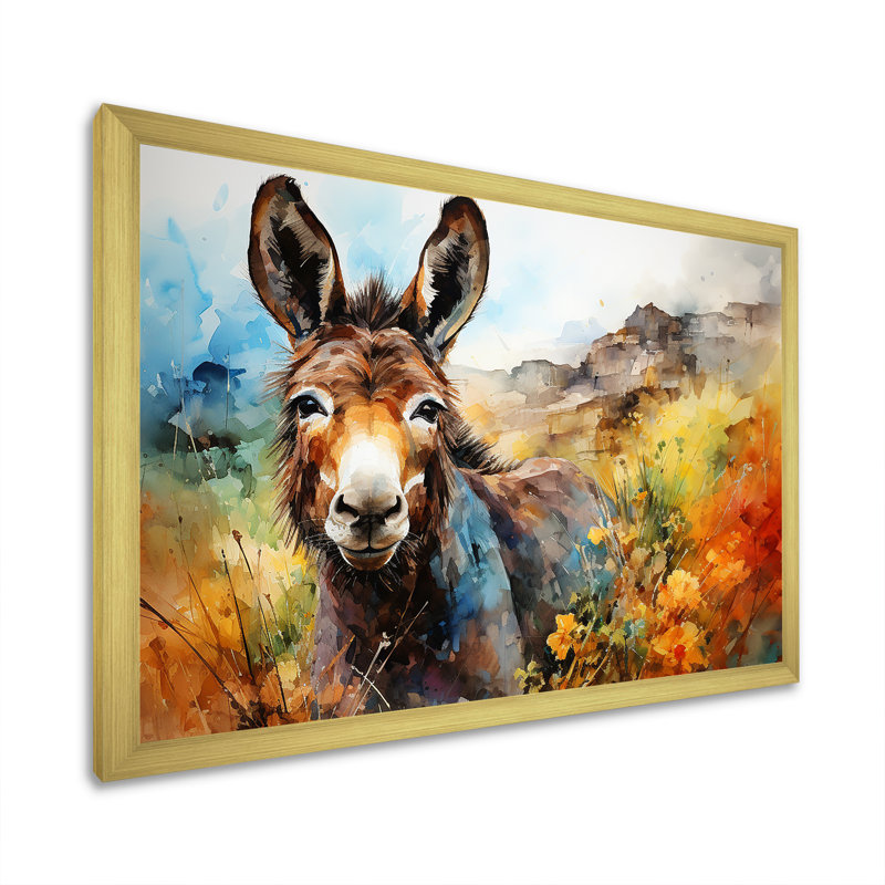 Patchwork Donkey Pastures I - Donkey, art mural, H 32 po x l 16 po x P 1 po, Cadre d'angle fermé doré