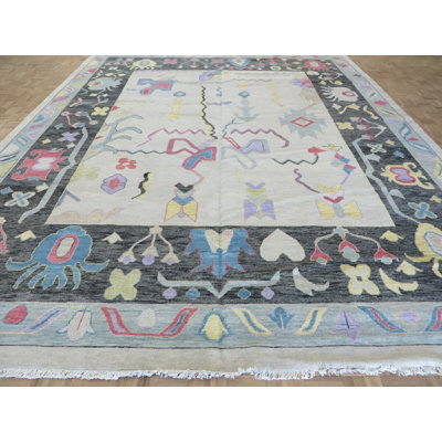 Tapis de zone en laine 11 pi 10 po x 15 po one-of-kind-noué la ivoire main Noranda