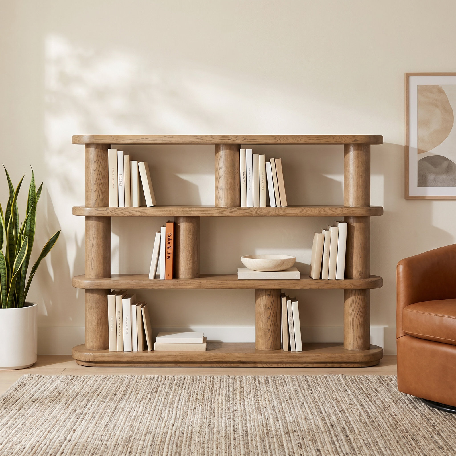 Casimir Wide Geometric Bookcase, Brown