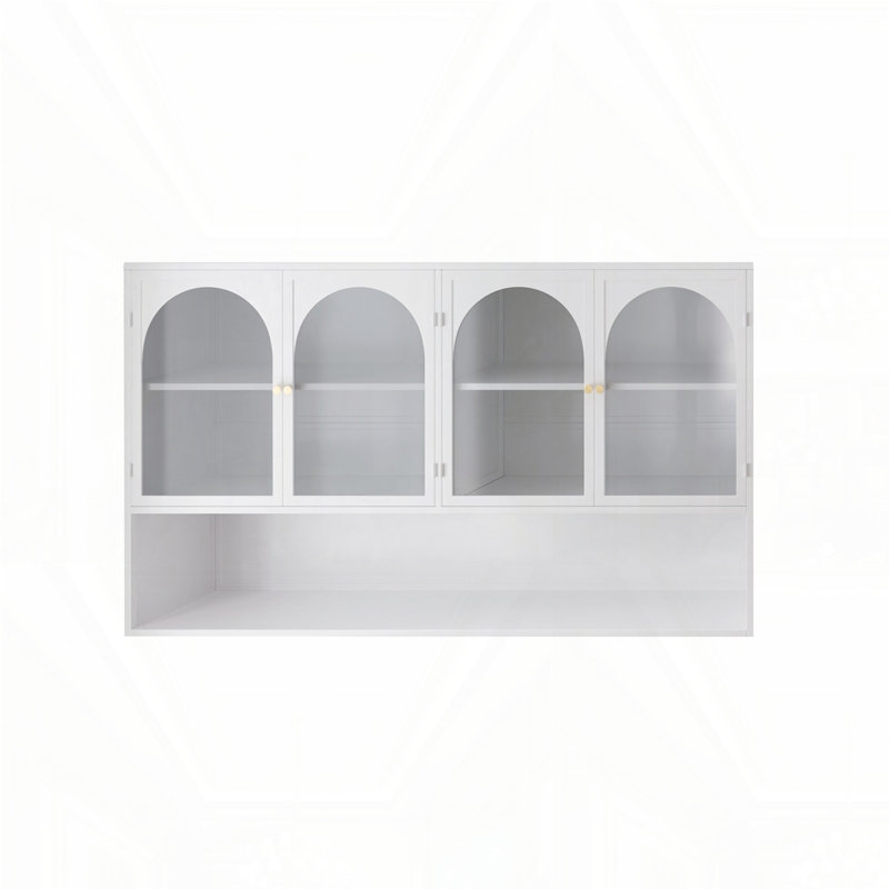 Armoire murale en verre, Doré, Blanc