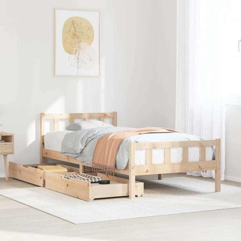 Solid Wood Storage Bed, Brown, 90 x 190 cm