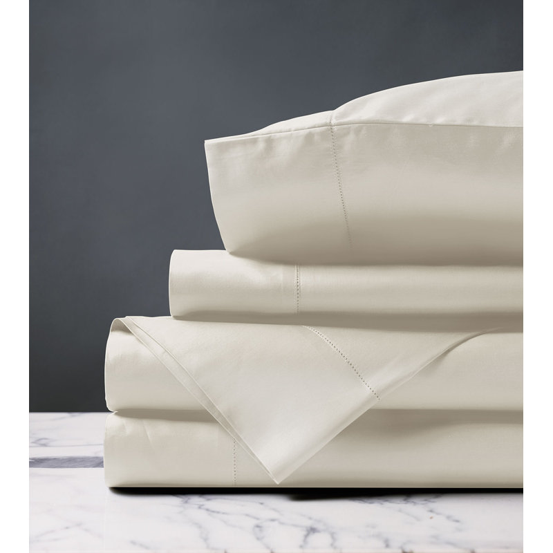 Deluca Egyptian Cotton Sateen Sheet Set, Ivory, Twin Sheet Set with 2 Pillowcases