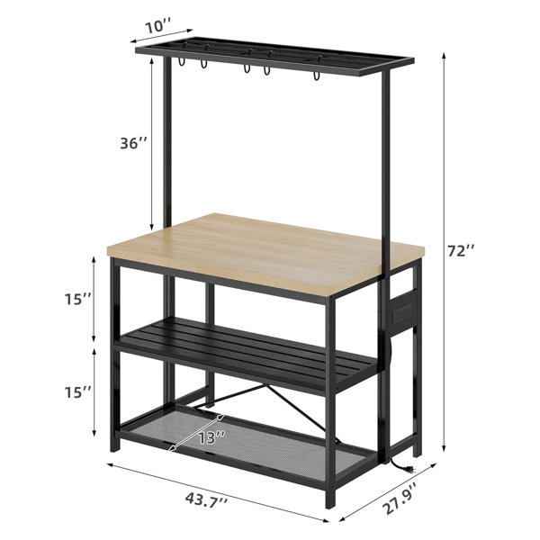 42 Inch Rack Ebern Designs 42 Inch Kitchen Island,Bakers Rack Microwave Stand with 3 ...