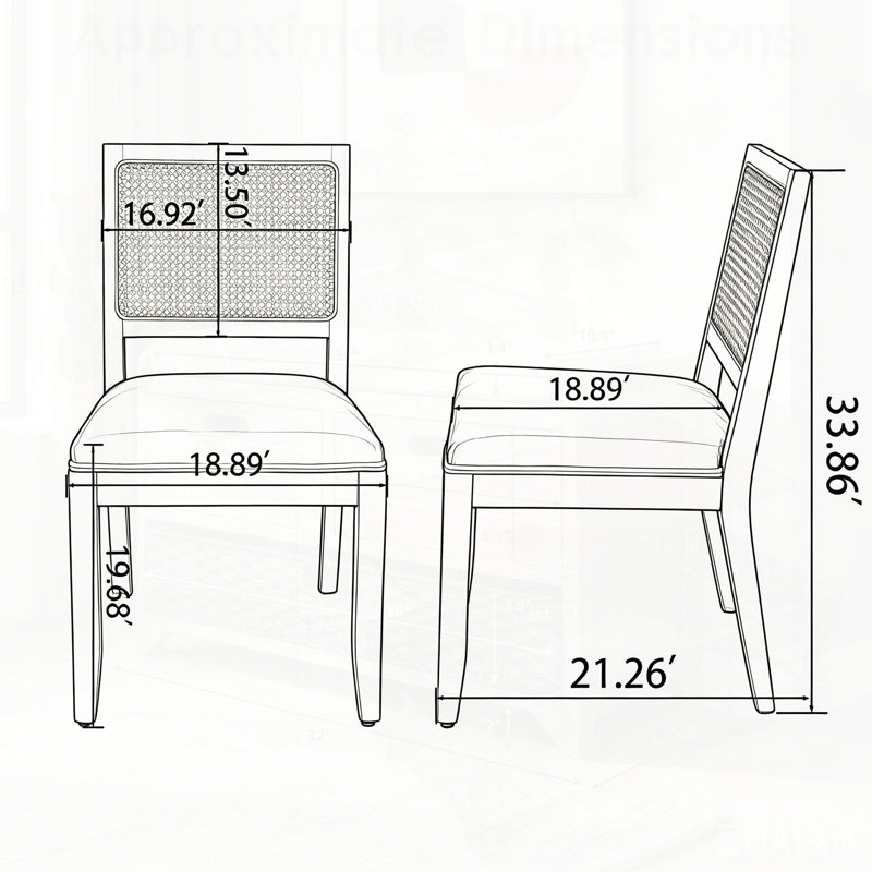 Ensemble de 2 chaises de salle à manger en rotin de style campagnard avec dossier bas et cadre en bois massif, Gris, Grey