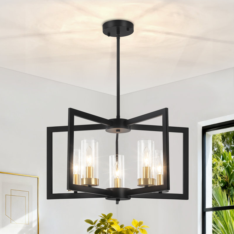Beldon 5-Light Geometric Square / Rectangle Chandelier, Modern Farmhouse Pendant Light Fixture, Over Table Lighting for Bedroom, Living Room, Foyer, Entryway, Hallway