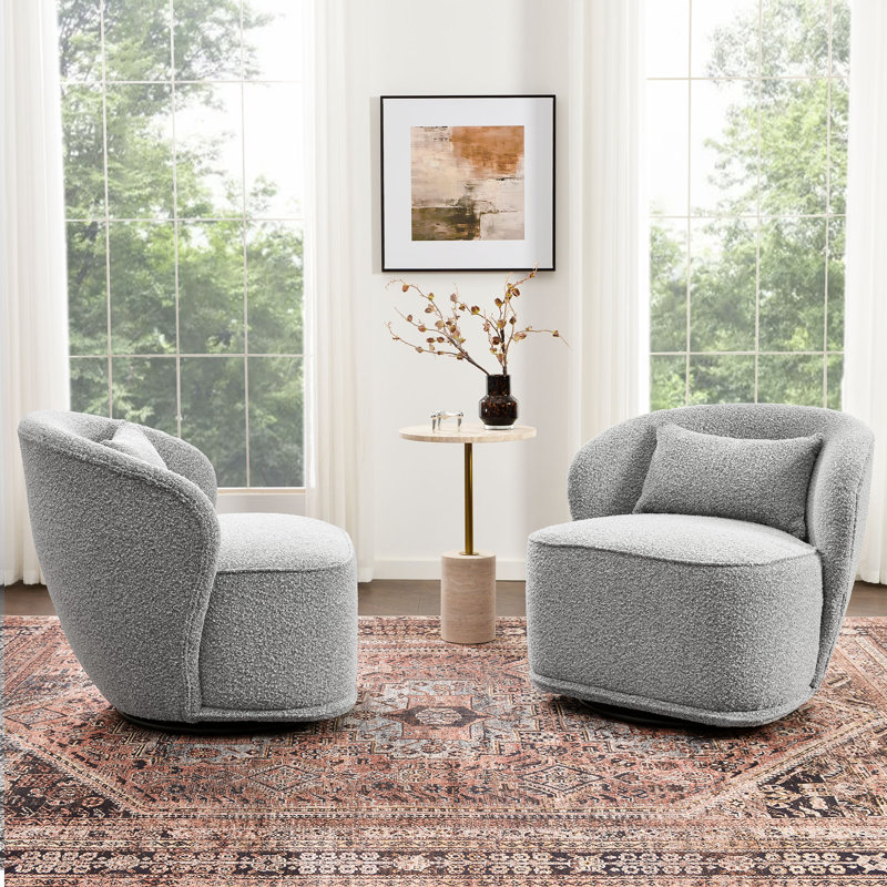Melora 2-Pieces Boucle Swivel Barrel Accent Chair, Black/White