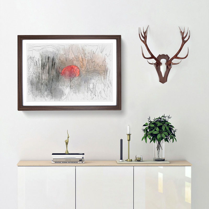 Red Poppy Flower in Abstract - Picture Frame Graphic Art Print, Walnut Framed, 48cm H x 65cm W x 2cm D