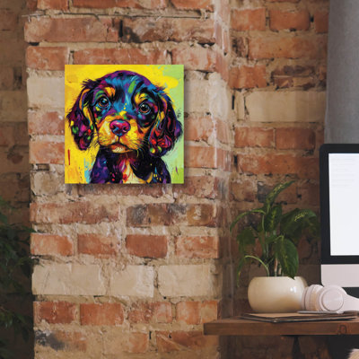  «Woof Spaniel» par Rich Monet, art mural sur toile, 12 po x 12 po