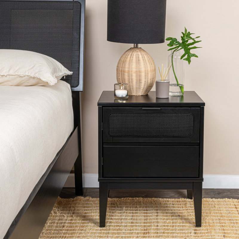 Kay 19.7'' W Solid Wood Nightstand, Black with Black