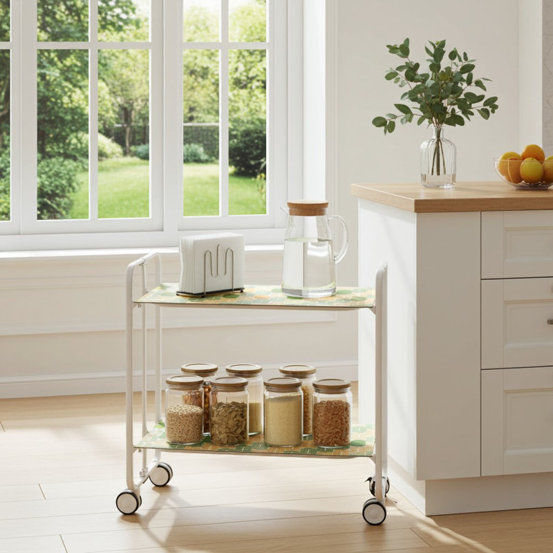 Yates Serving Cart, Yellow/Green, White