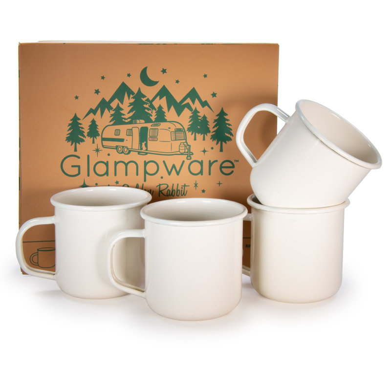 Rolled Black Rim Mug Set/4, Cream