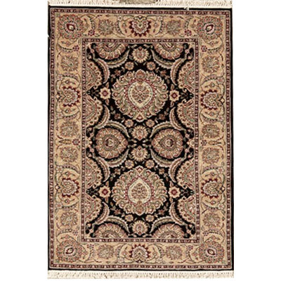 Tapis oriental noir / beige en laine noué à la main Manchuria